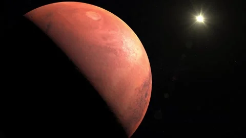 Cinematic shot of Mars floating in the darkness of outer space. Close-up Video stock 273542247