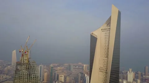 Cinematic Shot of Modern Middle Eastern Skyscrapers in Kuwait 4K. Dynamic Stock Footage 138564961