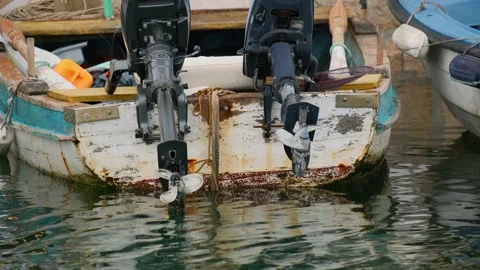 Cinematic shot: Old twin-engine fishing boat. 4k. Slow motion Stockbeeldmateriaal 134655273