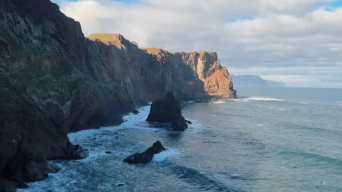Cinematic shot of one of the rock formations in Ponta de São Lorenzo Stock Footage 224189214