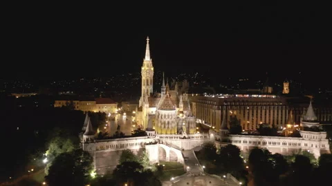 Cinematic shot over Budapest night time views incredible Stock Footage 277704895