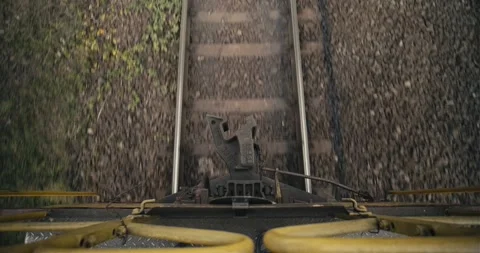 Cinematic shot: Top down view of train journey. Railway Track Seen from Train Stockbeeldmateriaal 152488464