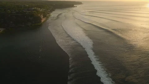 Cinematic side drone fly over beautiful Bingin Beach in Bali Indonesia. Stock Footage 139048297