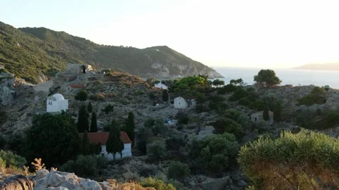 Cinematic Side-Panning Shot of the Byzantine Castle (Kastro) in Skiathos Stock Footage 340403311