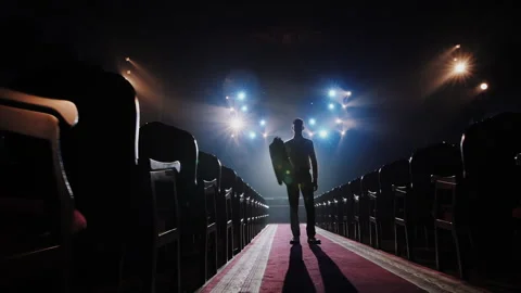 Cinematic Silhouette of Man Throwing Jacket over Shoulder. Success Concept Vídeos de archivo 336338086