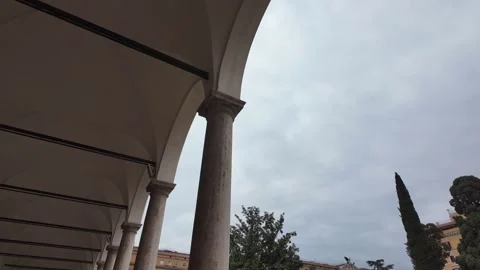 Cinematic Slow Motion Of Ancient Columns And Italian Cortile Video stock 332873335