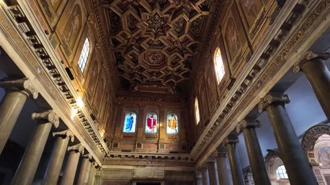 Cinematic Slow Motion of Baroque Ceiling, Santa Maria in Trastevere Rome Video stock 328843283