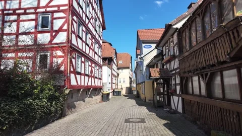 Cinematic Slow Motion Of Beautiful Half Timbered Architecture In Lauterbach 库存影片 333917696