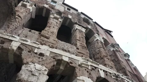 Cinematic Slow Motion Close-up of Ancient Arches, Teatro di Marcello Rome. Stock Footage 328841876
