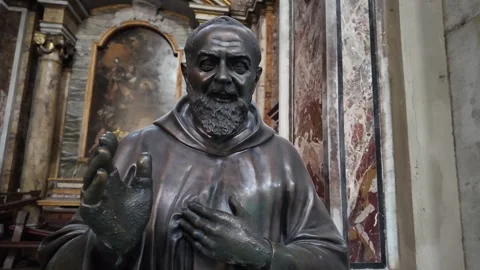 Cinematic Slow Motion Close Up Of Saint Padre Pio Statue In Italy Stock-Footage 333917850