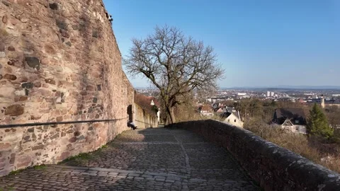 Cinematic Slow Motion Of Cobblestone Road To Frauenberg Monastery Stock-Footage 333918355
