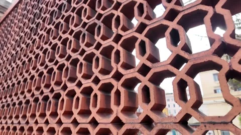 Cinematic Slow Motion Of Modern Red Brick Fence Design Stock-Footage 333262561