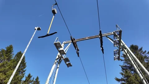 Cinematic Slow Motion Of Moving Ski Lift Cables And Rollers Stock-Footage 333917511