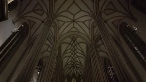 Cinematic Slow Motion of St. James Church Gothic Ceiling, Brno Interior. Stock Footage 328198106
