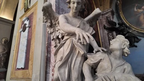 Cinematic Slow Motion Tracking Shot Of Guardian Angel Statue Video stock 333917869
