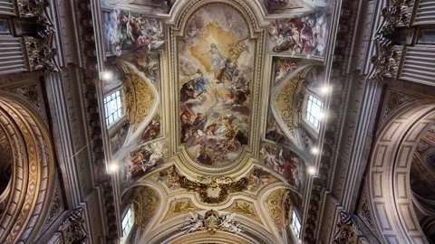 Cinematic Slow Motion Tracking Shot Of The Santi Apostoli Ceiling Stock-Footage 334972549