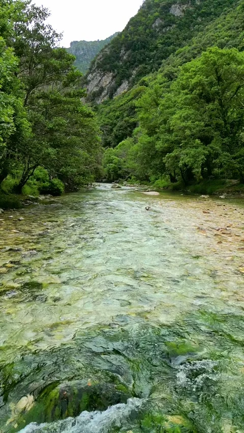 Cinematic slow motion vertical video of a beautiful Acheron river in Greece Stock-Footage 347442404