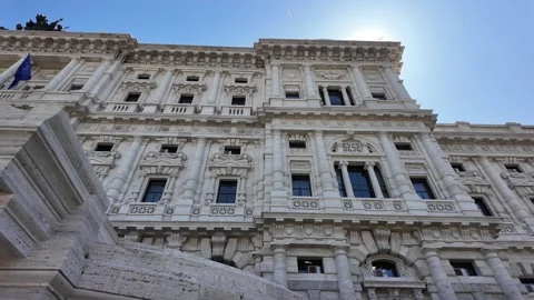 Cinematic Slow Motion View Of The Grand Facade Of The Court Of Cassation In Rome Stock Footage 336798972
