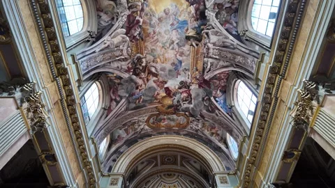 Cinematic Slow Motion View Of The Ornate Ceiling In San Pantaleo Church Rome Stock Footage 337413462