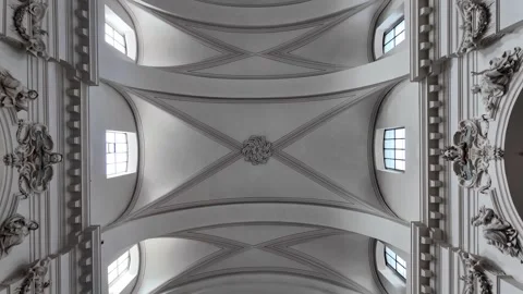 Cinematic Slow Motion Of White Baroque Vaults In Fulda Cathedral Video stock 333919917