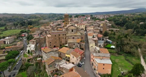 Cinematic Soar Above Sutri: Capturing the Essence of Old Streets Stock Footage 262461064