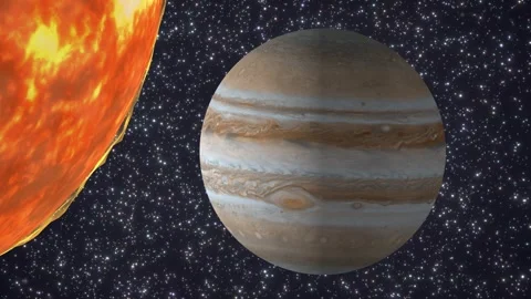 Cinematic Space Animation of Jupiter Orbiting Near the Sun Stock Footage 330384787