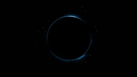 Cinematic space eclipse planet visual blue rim light, dark round silhouette, tin Stock Footage 340527629