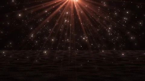 Cinematic spotlight particle stage background with warm overhead beams, glowing Stock Footage 340416477