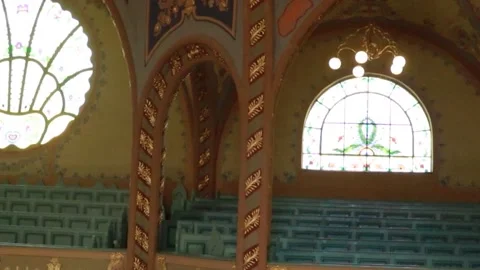 Cinematic Static Low Angle Shot of Ornate Balcony in Synagogue 動画素材 331137242