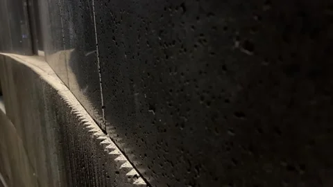 Cinematic Striped Concrete Wall with Triangular Serrated Joint, Sci-Fi Aesthetic Stock Footage 331407501