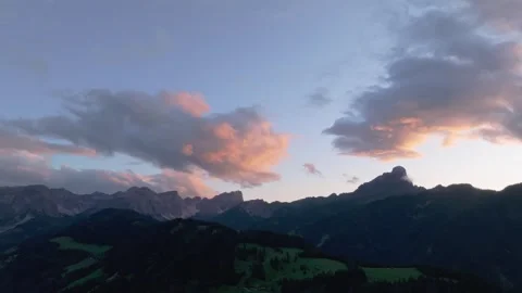 Cinematic sunset aerial tilt down view of the Sass de Putia in Stock Footage 273655192