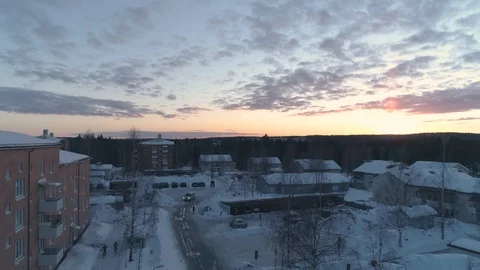 Cinematic sunset Drone shot through suburban neighborhood Stock Footage 89289849