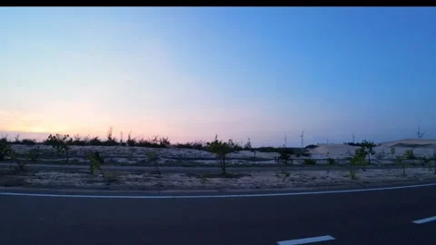 Cinematic Sunset Highway Driving Background With Sand Dunes POV Stock Footage 337605236