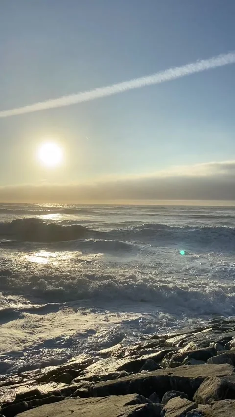 Cinematic sunset on the ocean. Sunset on the beach in Portugal. Stock Footage 307314997