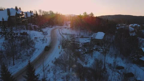 Cinematic sunset view of ski resort Stock Footage 172103078