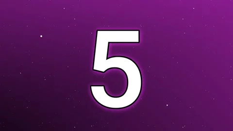 A cinematic ten second countdown with glowing white numbers against a purple Video stock 334661107