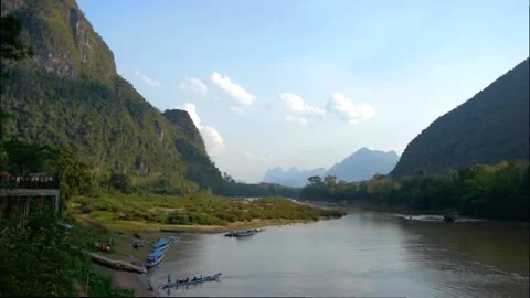 Cinematic time lapse of flowing River and clouds Stock Footage 232594728