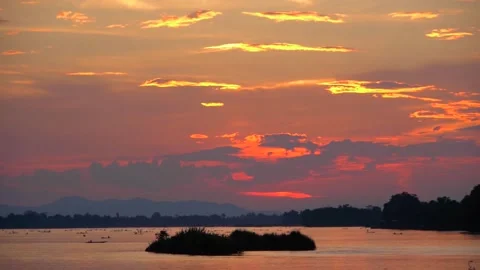 Cinematic time lapse of Sunset over Mekong River Stock Footage 232594768