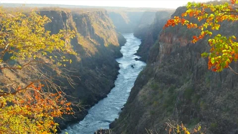 Cinematic time lapse top view of the wild Zambezi River just below Victoria Stock Footage 232029346