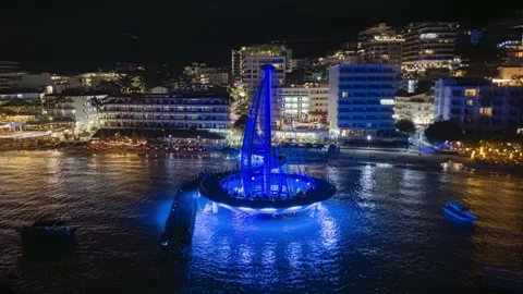 Cinematic timelapse drone orbit around Los Muertos pier in Puerto Vallarta Stock Footage 317663829