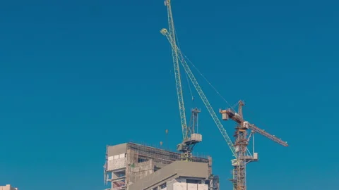 Cinematic timelapse Skyscraper tower cranes Dubai background Stock Footage 337945777