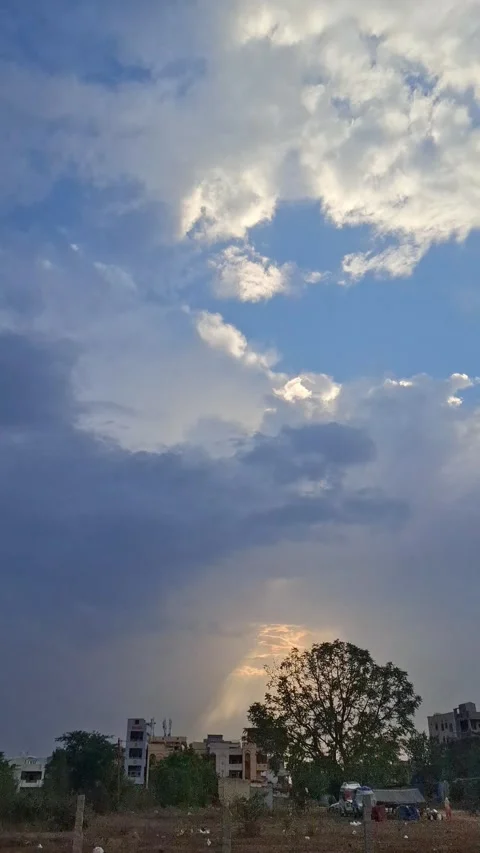 Cinematic Timelapse of Sun Rays Breaking Through Evening Clouds Stock Footage 336321431