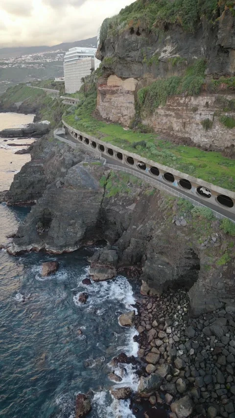Cinematic Tonnel Dramatic Shot Drone Aerial 4K 9:16 Cars Exotic Tropical Stock Footage 233221324