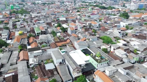 Cinematic Top-Down View of Crowded Suburban Area in Asian Metropolis Stock Footage 330085530