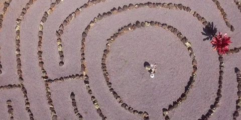 Cinematic Top View Prayer Labyrinth - Pull Out Aerial Stock Footage 71320459