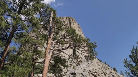 Cinematic Tracking Shot of Devils Tower in Wyoming on a Beautiful Sunny Day Stock Footage 121124174