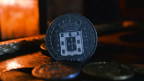 Cinematic Treasure Silver Coin close up Stock Footage 332441657