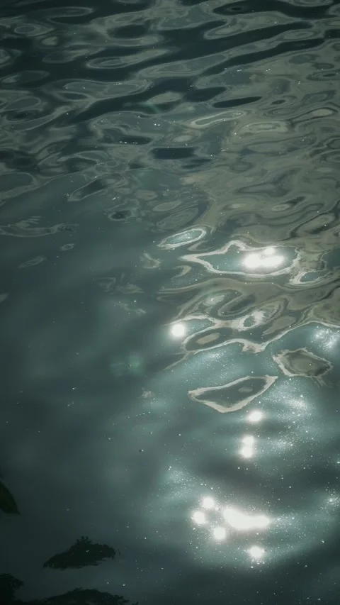 Cinematic vertical close-up shot of gentle dark green water ripples Stock Footage 345456937