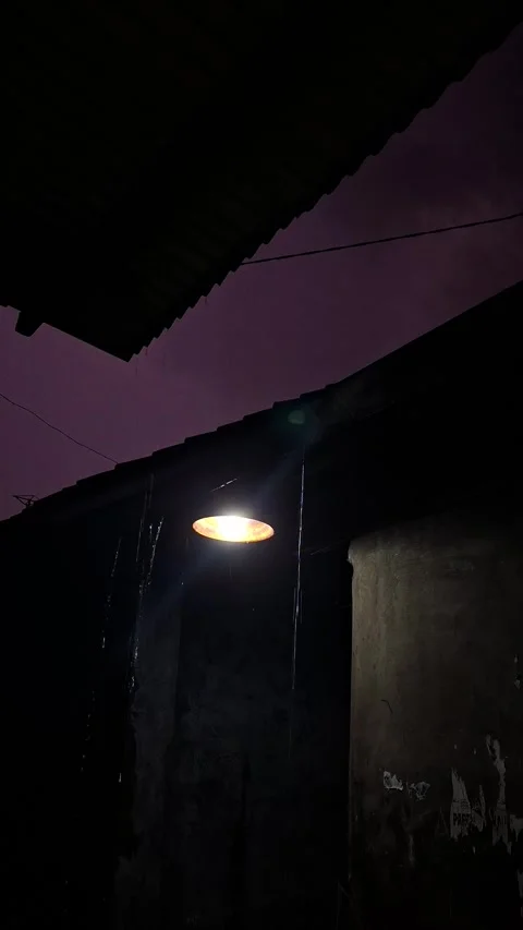 Cinematic Vertical Rain with Distant Lightning at Night Low Angle Storm Atmo Stock Footage 332244265