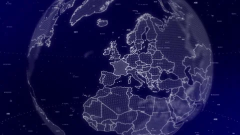 A cinematic video background showcases a digital globe rotating, zooming 動画素材 244444430